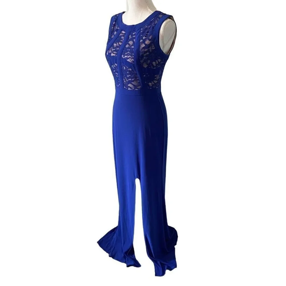 Morgan + Co Formal Royal Blue Lace Sleeveless Maxi Dress - Picture 4 of 6